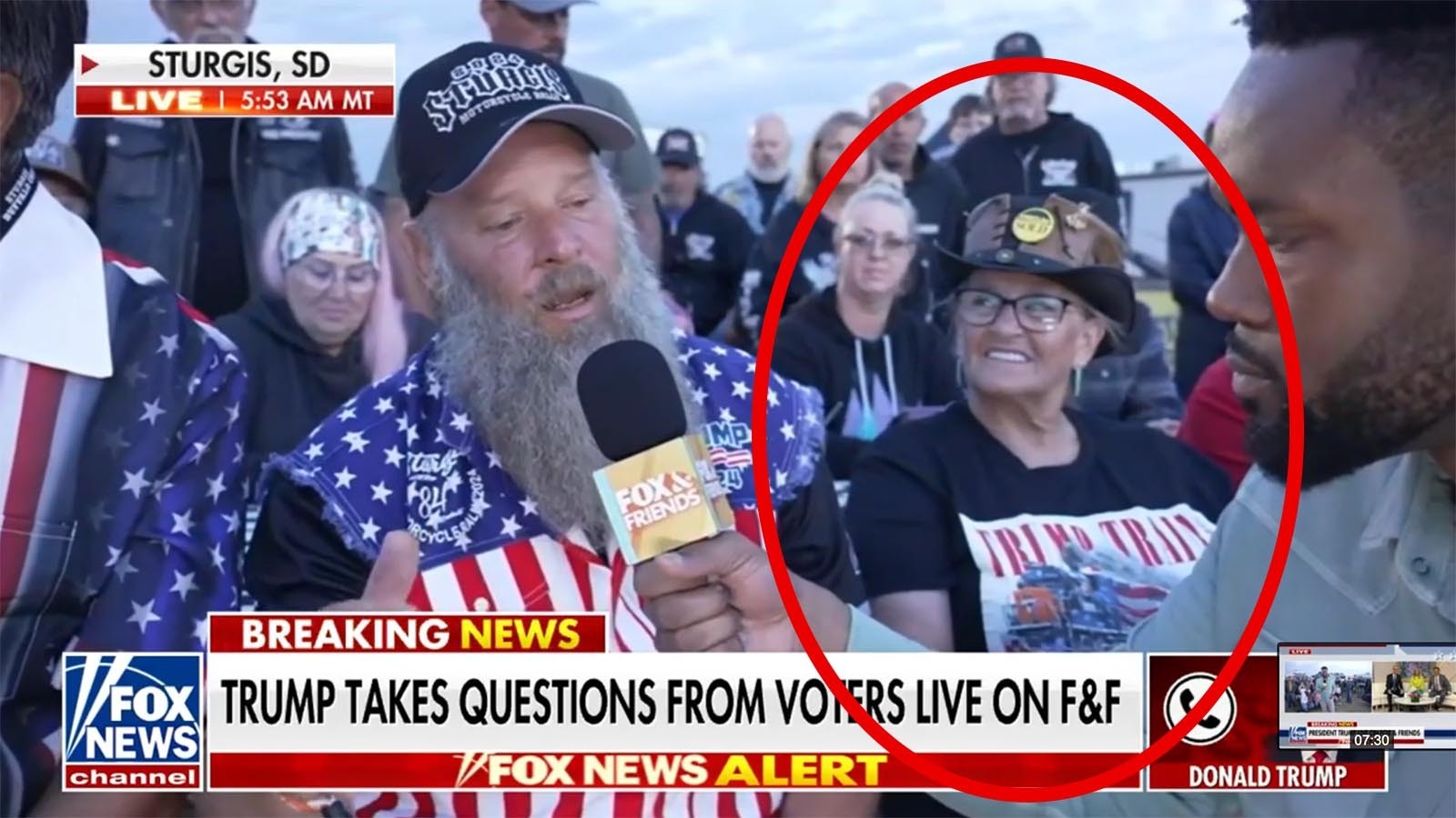 Hulett, Wyoming, photo by artist Bob Coronato "The Trump Train" was clearly shown being worn by a Sturgis rallygoer Aug. 7 during a segment on Fox News. Reporter Lawrence Jones was taking questions from South Dakota voters for former President Trump live "Fox & Friends."