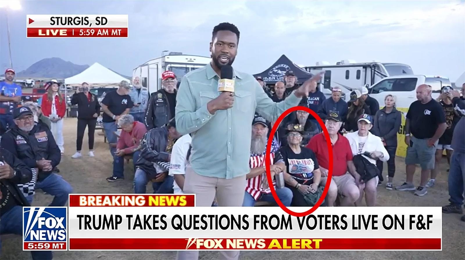 Hulett, Wyoming, photo by artist Bob Coronato "The Trump Train" was clearly shown being worn by a Sturgis rallygoer Aug. 7 during a segment on Fox News. Reporter Lawrence Jones was taking questions from South Dakota voters for former President Trump live "Fox & Friends."