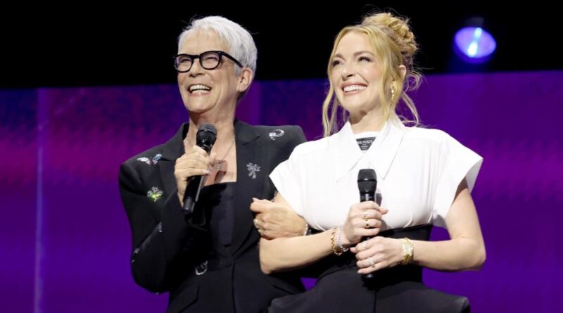 Jamie Lee Curtis and Lindsay Lohan appear at the Disney Entertainment Showcase at D23: The Ultimate Disney Fan Event in Anaheim, California on August 09, 2024.